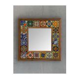 Oscar Stone Decor Masif Çerçeveli Mozaik Taş (mermer) Ayna 33x33 Cm Seramik Desenli Talevera AYN-112