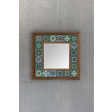 Oscar Stone Decor Masif Çerçeveli Mozaik Taş (mermer) Ayna 33x33 Cm Seramik Desenli Talvera Mexican