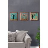 Oscar Stone Decor Masif Çerçeveli Taş Ağaç Tablo Pano3'lü Set 28x28 cm 3PRMT-40-0085