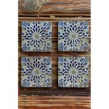 Oscar Stone Decor Mavi Desenli 4'Lü Bardak Altlığı 4Dsn-056