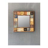 Oscar Stone Decor Oscar Stone Ahşap Çerçeveli Mozaik Doğaltaş Ayna 33 Cm X 33 Cm Eskitme Karo Desen AYN-021
