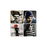 Oscar Stone Decor Oscar Stone Doğaltaş Bardak Altlığı- 4 Lü Set(10 Cmx10 Cm) Charlie Chaplin Ba441