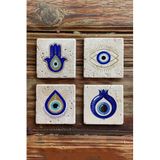 Oscar Stone Decor Taş Bardak Altlığı 4 Lü Set 10 cmx10 cm Naza Boncuğu BA527