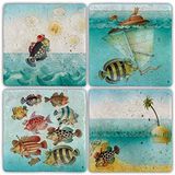 Oscar Stone Decor Taş Bardak Altlığı Balık-Fish - 4 LÜ SET(10 cmx10 cm)