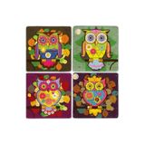 Oscar Stone Decor Taş Bardak Altlığı Baykuş-Owl - 4 Lü Set(10 Cmx10 Cm) Ba225