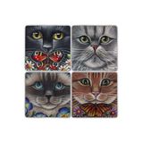 Oscar Stone Decor Taş Bardak Altlığı Cat-Kedi - 4 Lü Set(10 Cmx10 Cm) Ba508