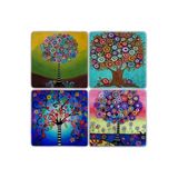 Oscar Stone Decor Taş Bardak Altlığı Renkli Ağaç Family Tree Life - 4 Lü Set(10 cmx10 cm) BA500