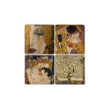 Oscar Stone Decor Taş Bardak Altlığı Stone Coasters - 4 Lü Set(10 Cmx10 Cm) Gustav Klimt BA477