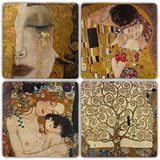 Oscar Stone Decor Taş Bardak Altlığı Stone Coasters - 4 Lü Set(10 Cmx10 Cm) Gustav Klimt