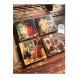 Oscar Stone Decor Taş Bardak Altlığı Stone Coasters - 4 Lü Set(10 CMX10 CM) Kaplumbağa Terbiyecisi BA502