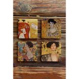 Oscar Stone Decor Taş Bardak Altlığı Stone Coasters 4lü Set Gustav Klimt Tabloları BA562