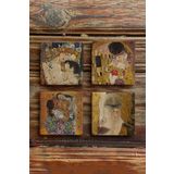 Oscar Stone Decor Taş Bardak Altlığı Stone Coasters - 4lü Set Gustav Klimt Tabloları