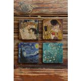 Oscar Stone Decor Taş Bardak Altlığı Stone Coasters - 4lü Set Gustav Klimt Ve Van Gogh Tabloları BA566