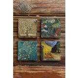 Oscar Stone Decor Taş Bardak Altlığı Stone Coasters 4lü Set Gustav Klimt Ve Van Gogh Tabloları BA567