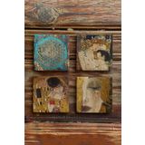 Oscar Stone Decor Taş Bardak Altlığı Stone Coasters - 4lü Set Gustav Klimt Ve Yaşam Çiçeği BA565
