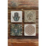 Oscar Stone Decor Taş Bardak Altlığı Stone Coasters - 4lü Set Hayat Ağacı Fatma Ana Eli BA534