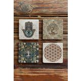 Oscar Stone Decor Taş Bardak Altlığı Stone Coasters - 4lü Set Hayat Ağacı Fatma Ana Eli
