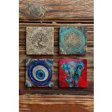 Oscar Stone Decor Taş Bardak Altlığı Stone Coasters - 4lü Set Hayat Ağacı Fil Yaşam Çiçeği