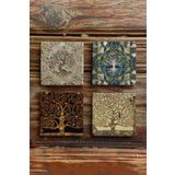 Oscar Stone Decor Taş Bardak Altlığı Stone Coasters - 4lü Set Hayat Ağacı Özel Kolleksiyon BA563