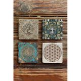 Oscar Stone Decor Taş Bardak Altlığı Stone Coasters 4lü Set Hayat Ağacı ve Yaşam Çiçeği BA528