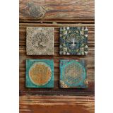 Oscar Stone Decor Taş Bardak Altlığı Stone Coasters - 4lü Set Hayat Ağacı Yaşam Çiçeği Seti BA540