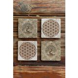 Oscar Stone Decor Taş Bardak Altlığı Stone Coasters - 4lü Set Hayat Ağacı Yaşam Çiçeği Seti BA542