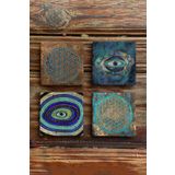 Oscar Stone Decor Taş Bardak Altlığı Stone Coasters - 4lü Set Nazar Göz Yaşam Çiçeği