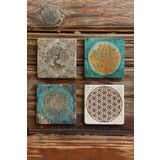 Oscar Stone Decor Taş Bardak Altlığı Stone Coasters - 4lü Set Yaşam Çiçeği Hayat Ağacı Seti BA539