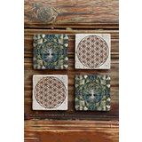Oscar Stone Decor Taş Bardak Altlığı Stone Coasters - 4lü Set Yaşam Çiçeği Hayat Ağacı