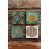 Oscar Stone Decor Taş Bardak Altlığı Stone Coasters - 4lü Set Yaşam Çiçeği Lotus Hayat Ağacı BA537
