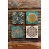 Oscar Stone Decor Taş Bardak Altlığı Stone Coasters - 4lü Set Yaşam Çiçeği Lotus Hayat Ağacı