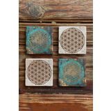 Oscar Stone Decor Taş Bardak Altlığı Stone Coasters - 4lü Set Yaşam Çiçeği Seti BA546