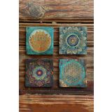 Oscar Stone Decor Taş Bardak Altlığı Stone Coasters - 4lü Set Yaşam Çiçeği Seti BA549