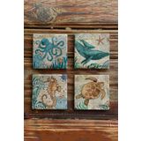 Oscar Stone Decor Taş Bardak Altlığı Stone Coasters - Deniz Atı Ahtapot Seti BA-589