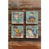 Oscar Stone Decor Taş Bardak Altlığı Stone Coasters - Kedi Seti / Kediler BA-578