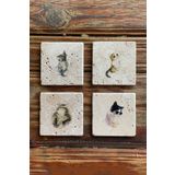 Oscar Stone Decor Taş Bardak Altlığı Stone Coasters Kedi Seti / Kediler BA-581