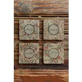 Oscar Stone Decor Taş Bardak Altlığı Stone Coasters - Love Noel Joy Peace