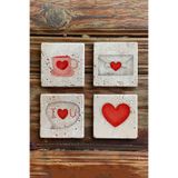 Oscar Stone Decor Taş Bardak Altlığı Stone Coasters - Sevgililer Günü / Kalp SBA-020