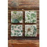 Oscar Stone Decor Taş Bardak Altlığı Stone Coasters - Yeşil Çiçek Seti BA-588
