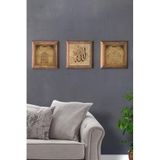 Oscar Stone Decor Taş Rengi Masif Çerçeveli Bereket Duası Allah Tablo 3Lü 28X28 Cm 3Prmt-40-0180
