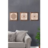 Oscar Stone Decor Yaşam Çiçeği Sri Yantra Ve Torus Masif Çerçeveli Set Taş Tablo 3'lü 28x28 cm 3PRMT-40-0277