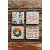 Oscar Stone Decor Yeni Yıl Yılbaşı Baskılı Doğal Taş Bardak Altlığı 4'Lü Set Tile - Coaster Set Yba-001