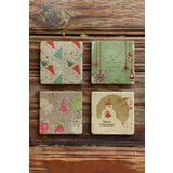 Oscar Stone Decor Yeni Yıl Yılbaşı Baskılı Doğal Taş Bardak Altlığı 4'lü Set Tile - Coaster Set YBA-004