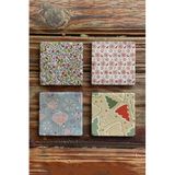 Oscar Stone Decor Yeni Yıl Yılbaşı Baskılı Doğal Taş Bardak Altlığı 4'Lü Set Tile - Coaster Set Yba-011