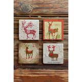 Oscar Stone Decor Yeni Yıl/Yılbaşı Baskılı Doğal Taş Bardak Altlığı 4'Lü Set Tile - Coaster Set Yba-014