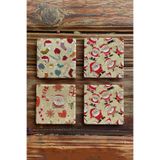 Oscar Stone Decor Yeni Yıl/Yılbaşı Baskılı Doğal Taş Bardak Altlığı 4'Lü Set Tile - Coaster Set Yba-016