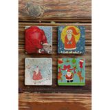 Oscar Stone Decor Yeni Yıl/Yılbaşı Baskılı Doğal Taş Bardak Altlığı 4'Lü Set Tile - Coaster Set Yba-017