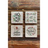 Oscar Stone Decor Yeni Yıl/Yılbaşı Baskılı Doğal Taş Bardak Altlığı 4'Lü Set Tile - Coaster Set Yba-031