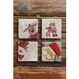 Oscar Stone Decor Yeni Yıl/yılbaşı Baskılı Doğal Taş Bardak Altlığı 4'lü Set Tile Coaster Set YBA-033