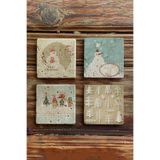 Oscar Stone Decor Yeni Yıl/Yılbaşı Baskılı Doğal Taş Bardak Altlığı 4'Lü Set Yba-018